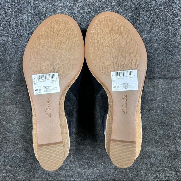 Clarks Women's Lafley Jess Slingback Wedge Sandal Black Leather Size 7 - Picture 10 of 12